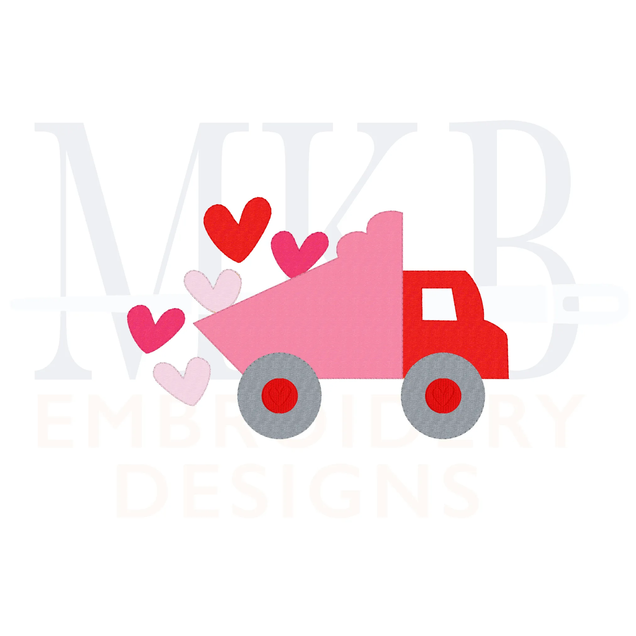 Valentine Dump Truck Bean Stitch Applique