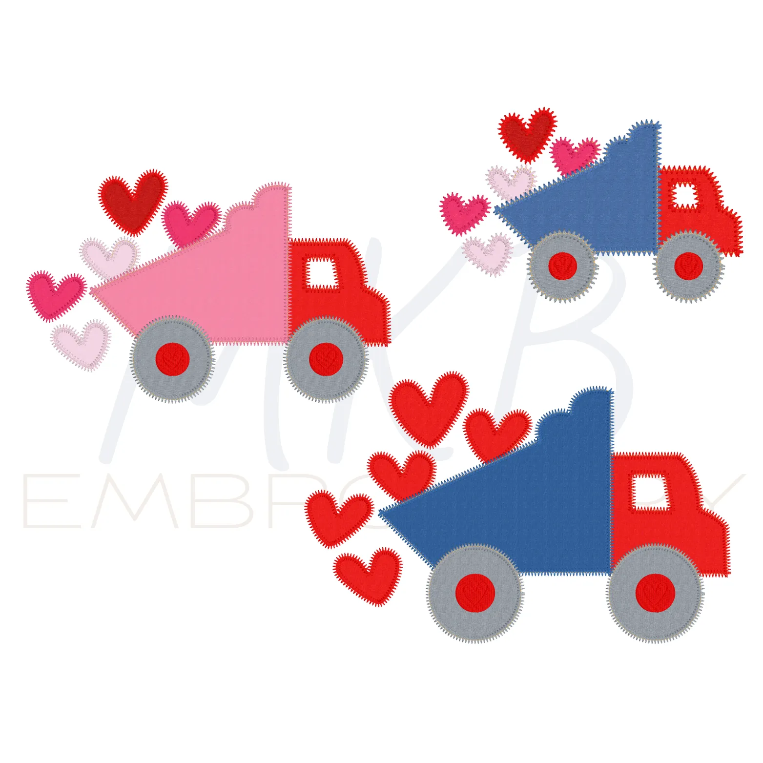 Valentine Dump Truck Zig Zag Stitch Applique