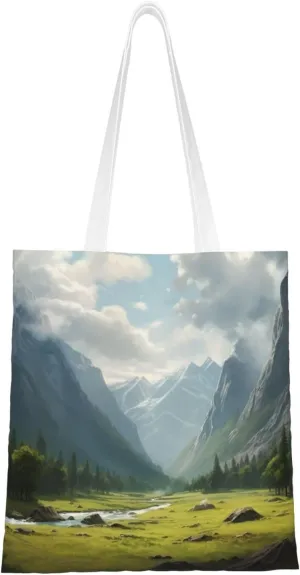 Valley Print Canvas Tote Bags Stylish Shoulder Bag Reusable Shopping Bag Small Handbags For Women Men