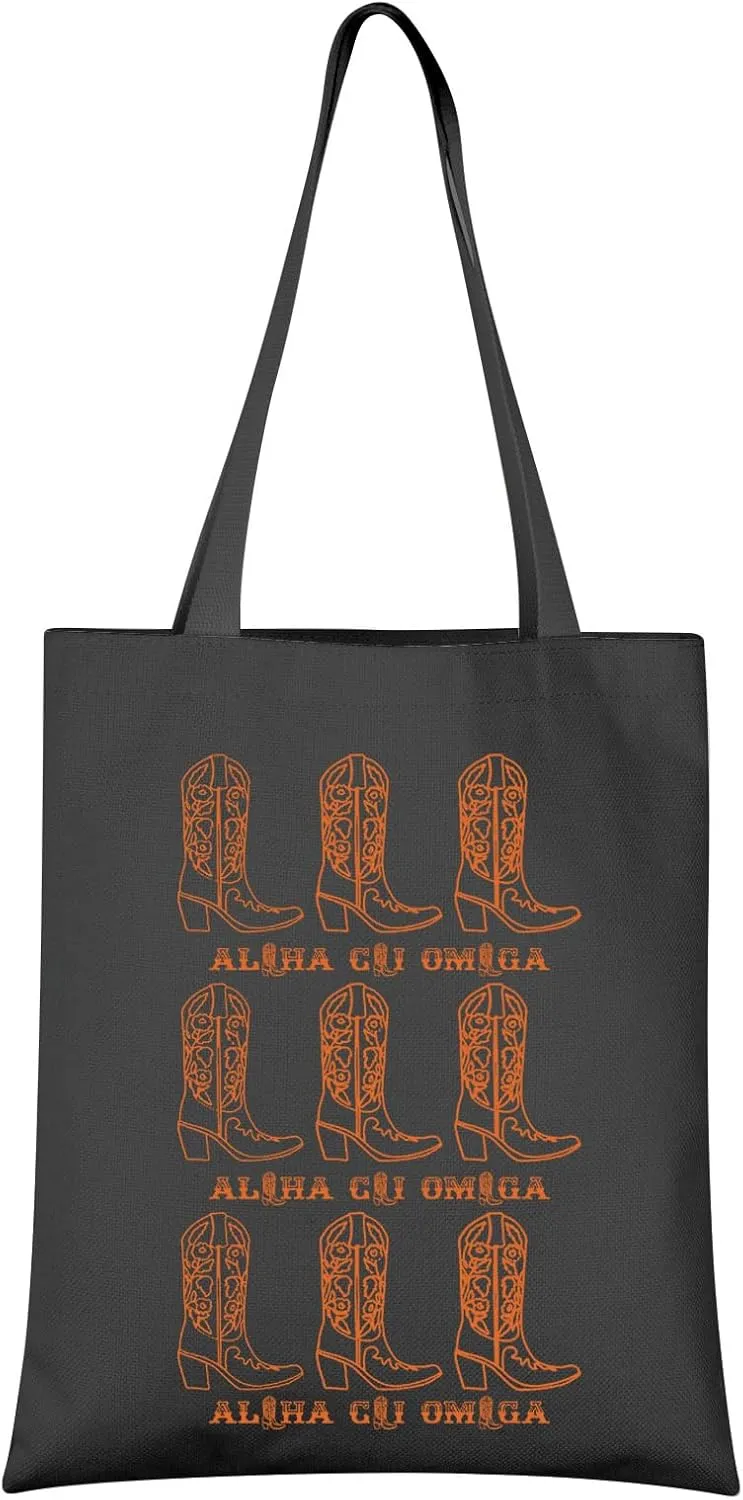 VAMSII A C Omega Tote Bag - Cowgirl Gift, Sorority Merch