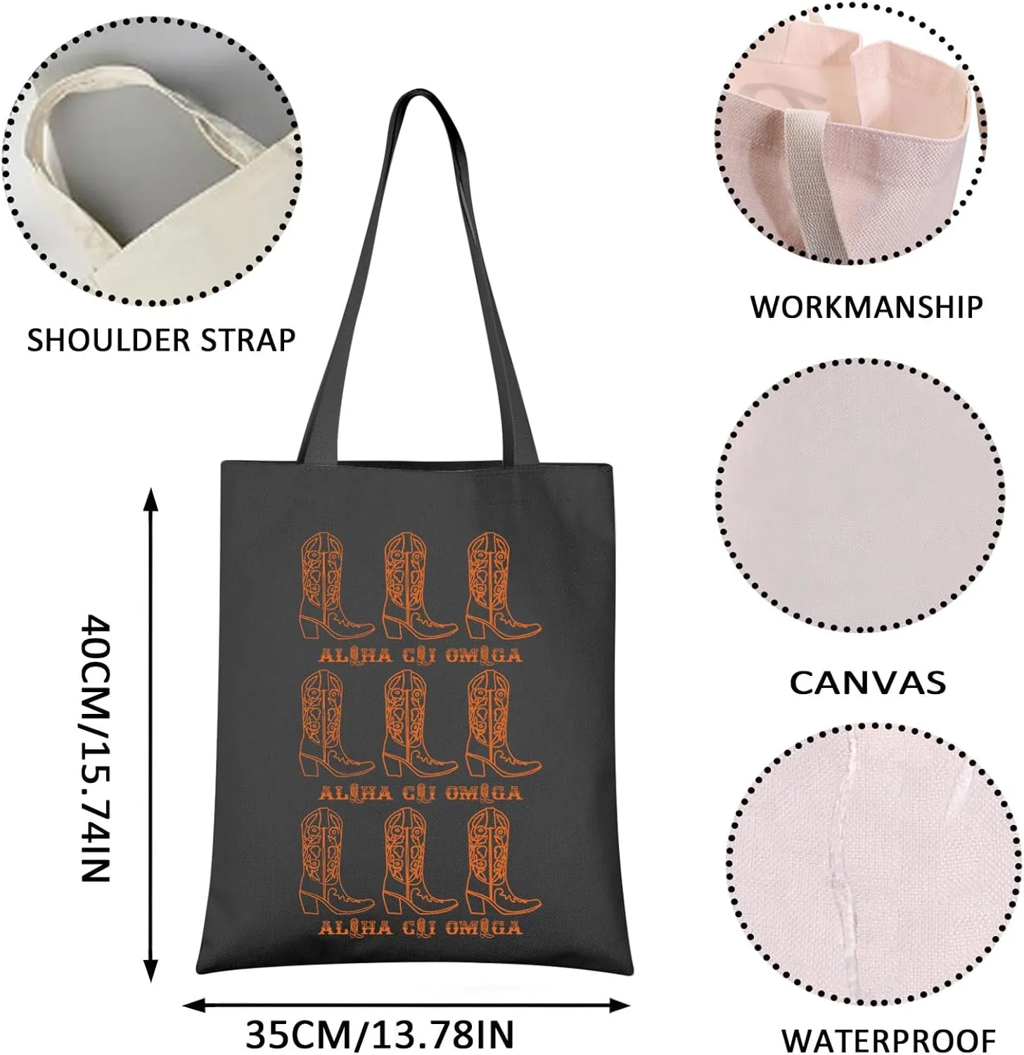 VAMSII A C Omega Tote Bag - Cowgirl Gift, Sorority Merch