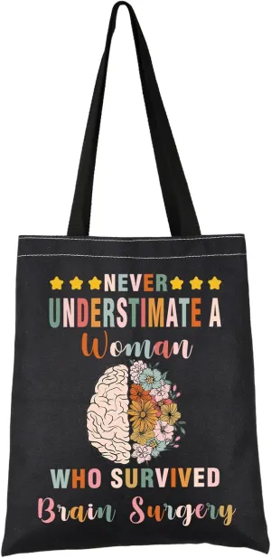 VAMSII Brain Cancer Awareness Gift A Women Who Survived Brain Surgery Tote Bag Brain Cancer Warrior Handbag Brain Injury Gift