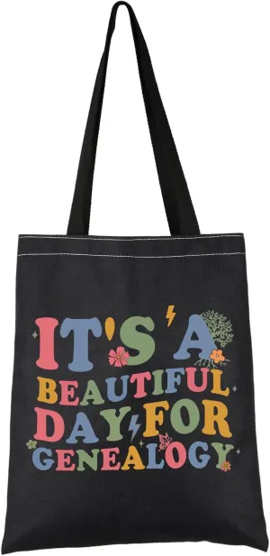 VAMSII Future Genealogist Gift It's A Beautiful Day for Genealogy Tote Bag Family History Handbag Family Researcher Gift