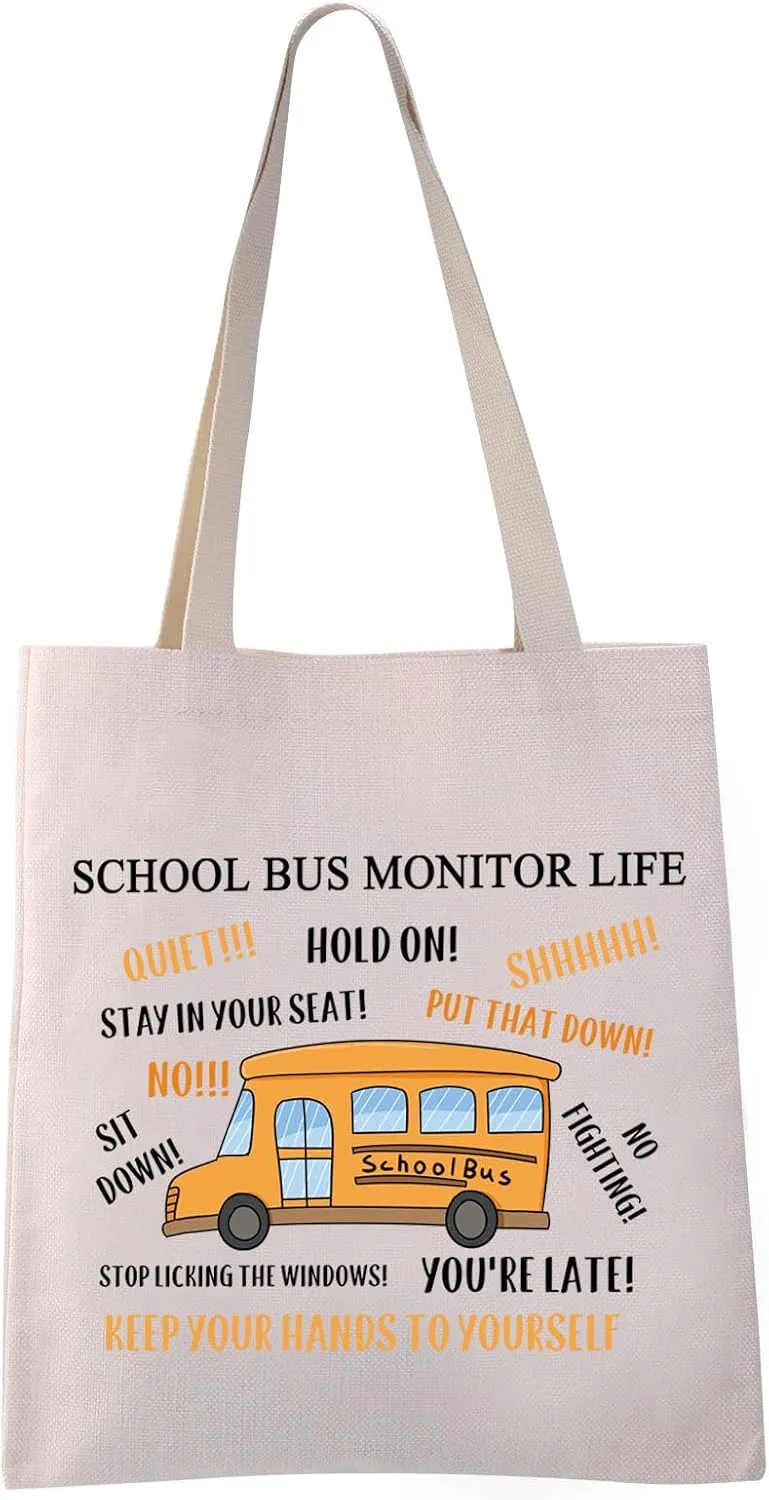 VAMSII School Bus Monitor Tote - Driver Appreciation Gift - Shoulder & Grocery Bag