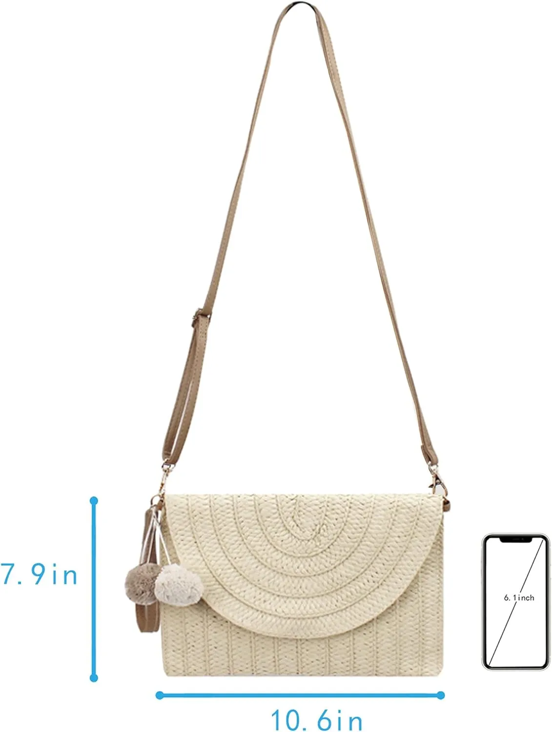Van Caro Handwoven Cotton Straw Shoulder Bag Crochet Tassel Beach Bohemian Purse for Women