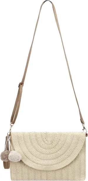 Van Caro Handwoven Cotton Straw Shoulder Bag Crochet Tassel Beach Bohemian Purse for Women