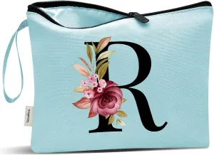 Vavabox A-Z Personalized Makeup Bag, Birthday Gifts for Women Mom, Gifts for Best Friend, Bride Bridesmaid Cosmetic bag (R, Green)