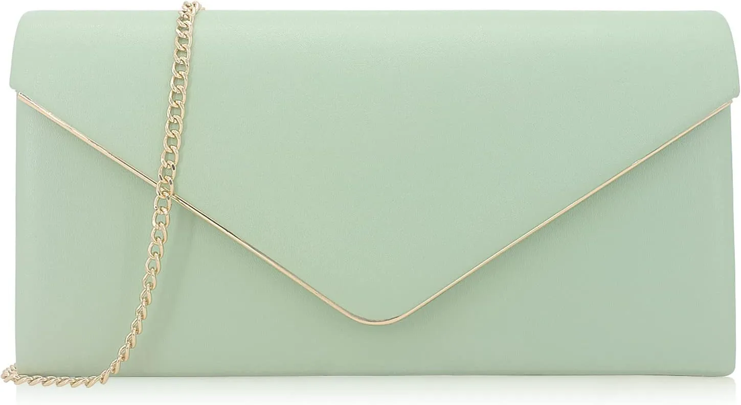 Vegan Leather Envelope Clutch Bag Classic Dressy Purse Foldover Evening Handbag