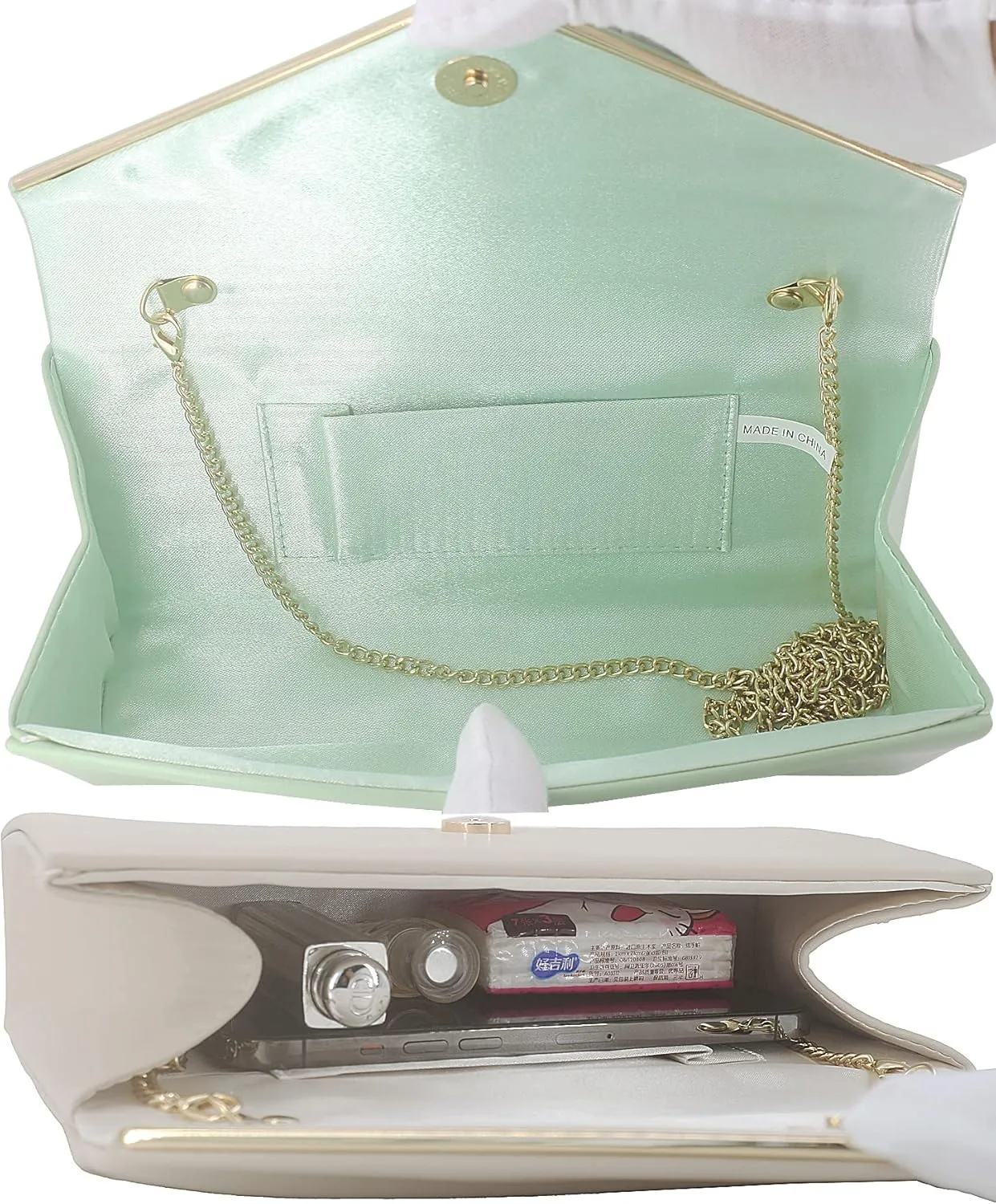 Vegan Leather Envelope Clutch Bag Classic Dressy Purse Foldover Evening Handbag