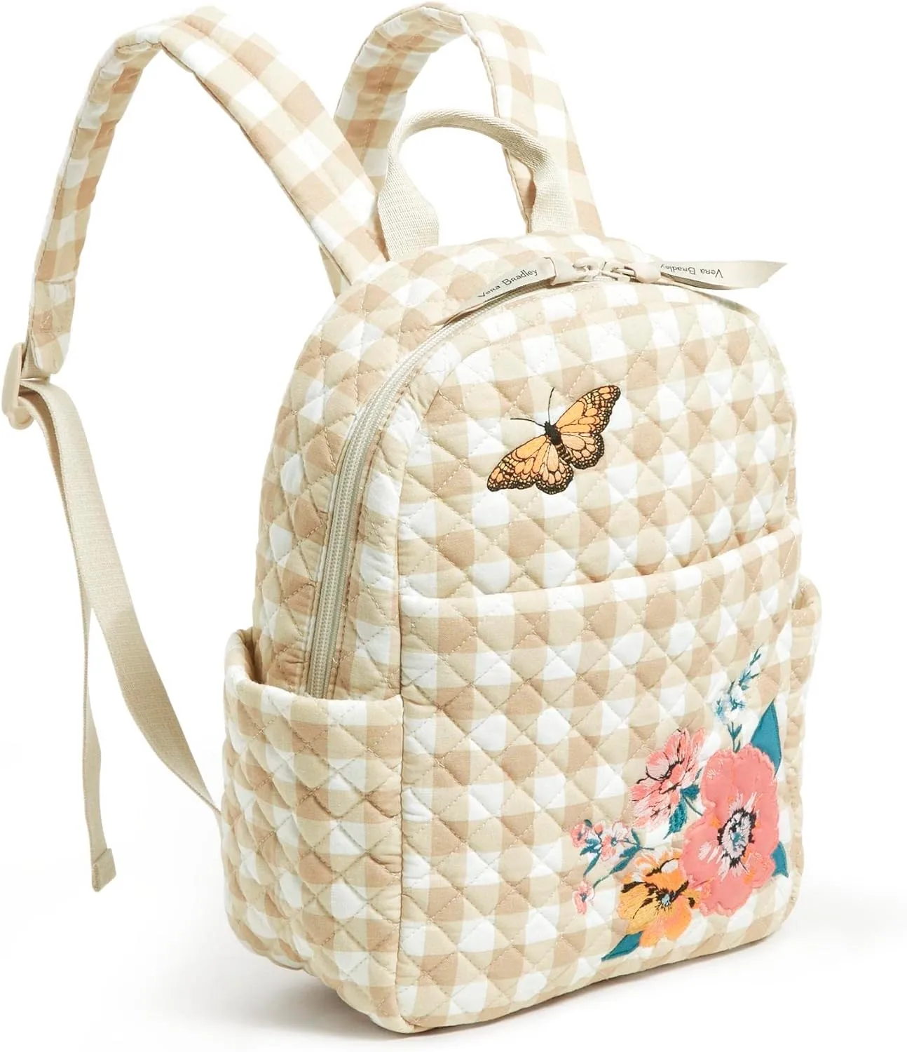 Vera Bradley Women's Cotton Small Backpack, Peach Blossom Picnic - Recycled Cotton, One Size