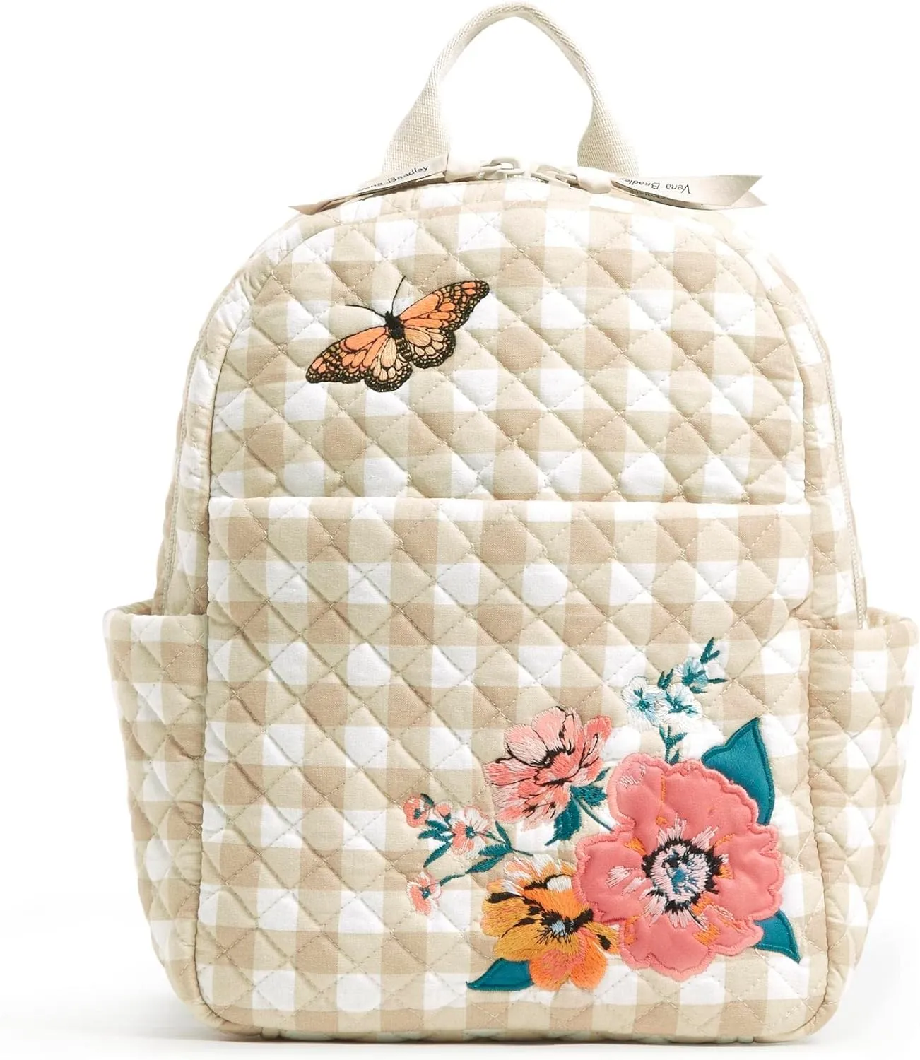 Vera Bradley Women's Cotton Small Backpack, Peach Blossom Picnic - Recycled Cotton, One Size