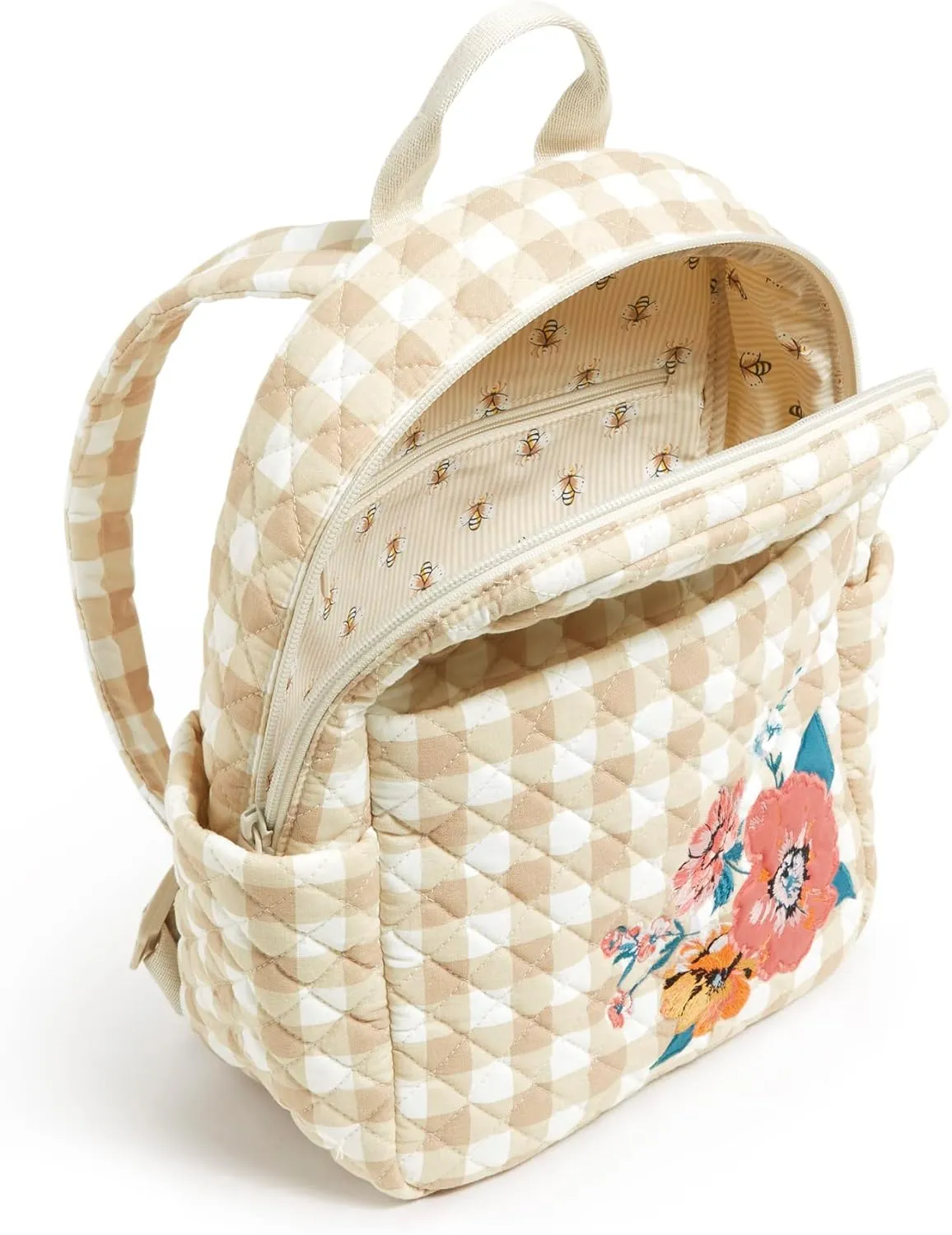Vera Bradley Women's Cotton Small Backpack, Peach Blossom Picnic - Recycled Cotton, One Size
