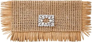 Verdusa Women's Rhinestone Fringe Straw Clutch Purses Holiday Woven Envelope Handbag
