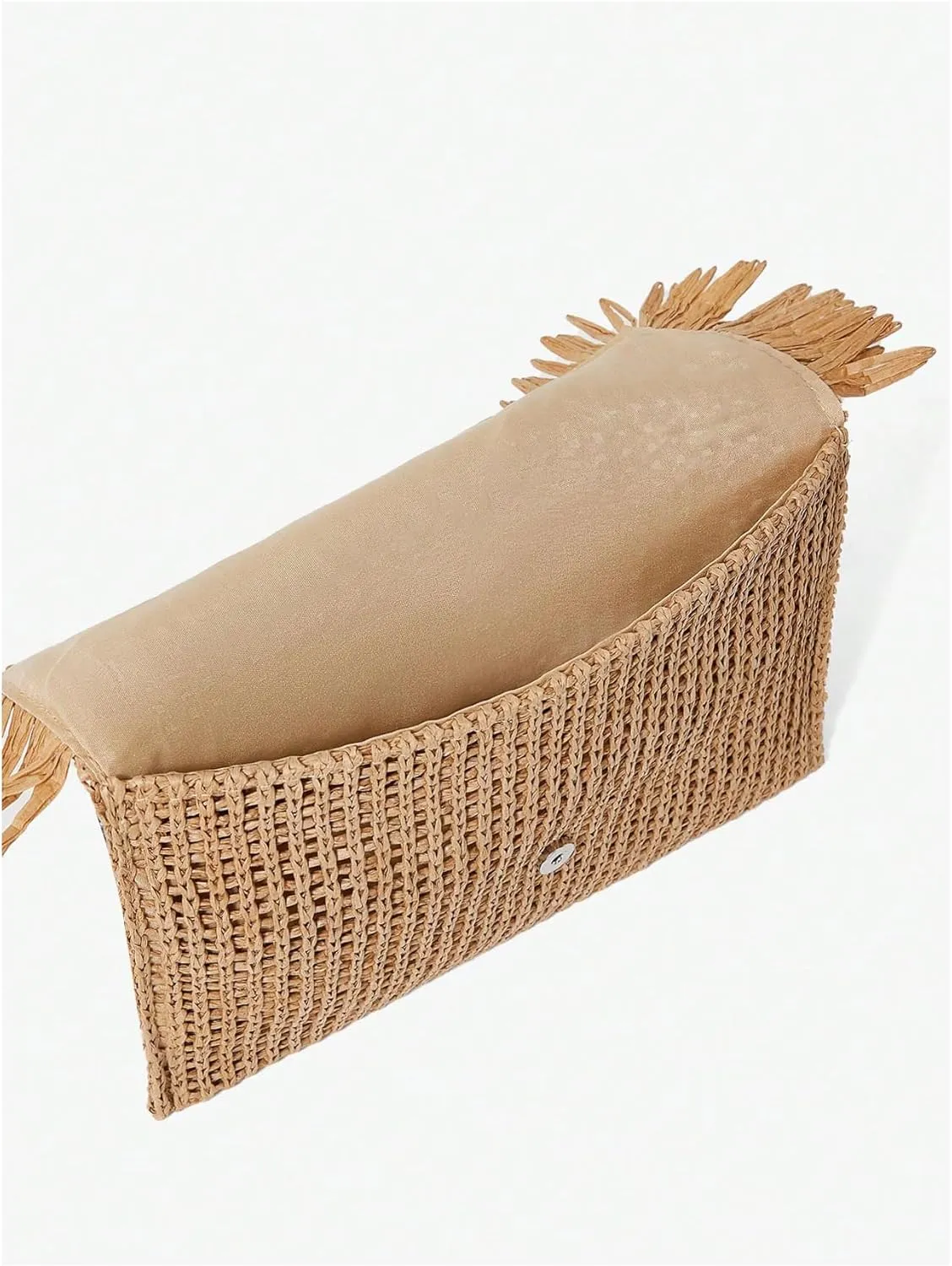 Verdusa Women's Rhinestone Fringe Straw Clutch Purses Holiday Woven Envelope Handbag