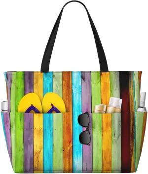 Vertical Planks in Carpentry Oak Timber Print Generic Large Capacity Beach Travel Bag - Swim Backpack/Family- Pool Accessories