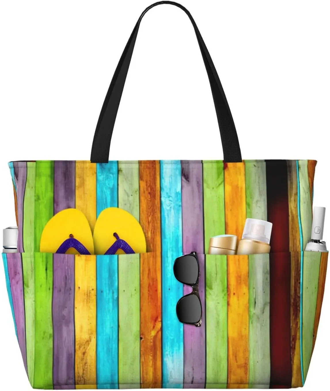 Vertical Planks in Carpentry Oak Timber Print Generic Large Capacity Beach Travel Bag - Swim Backpack/Family- Pool Accessories