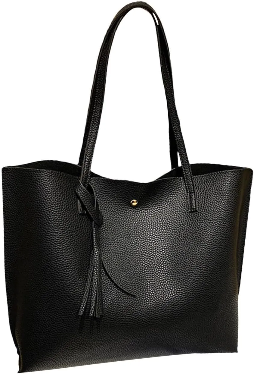 VESNIBA Women'S Soft Faux Leather Tote Shoulder Bag From Big Capacity Tassel Handbag High Capacity Carry on Tote Bags for