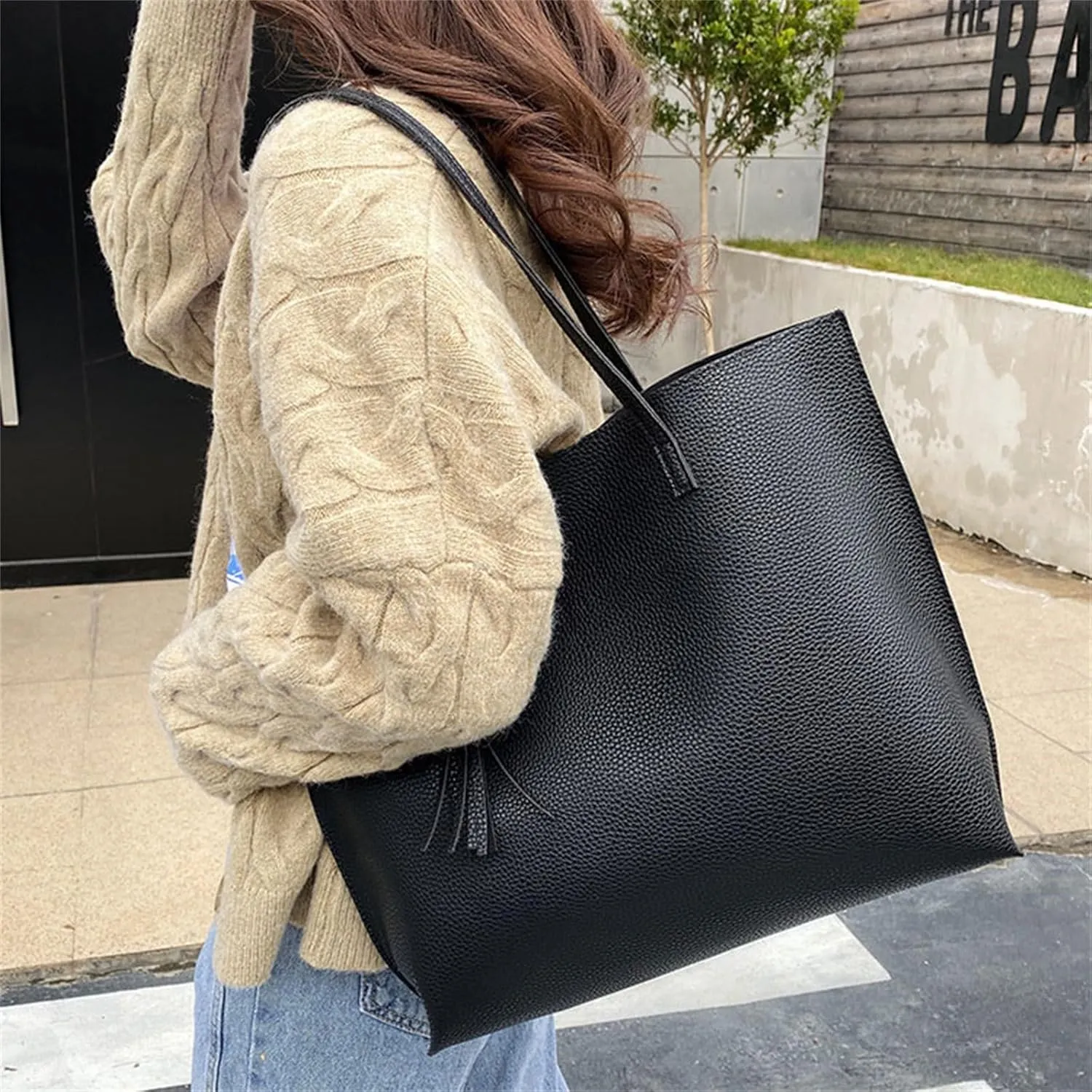 VESNIBA Women'S Soft Faux Leather Tote Shoulder Bag From Big Capacity Tassel Handbag High Capacity Carry on Tote Bags for