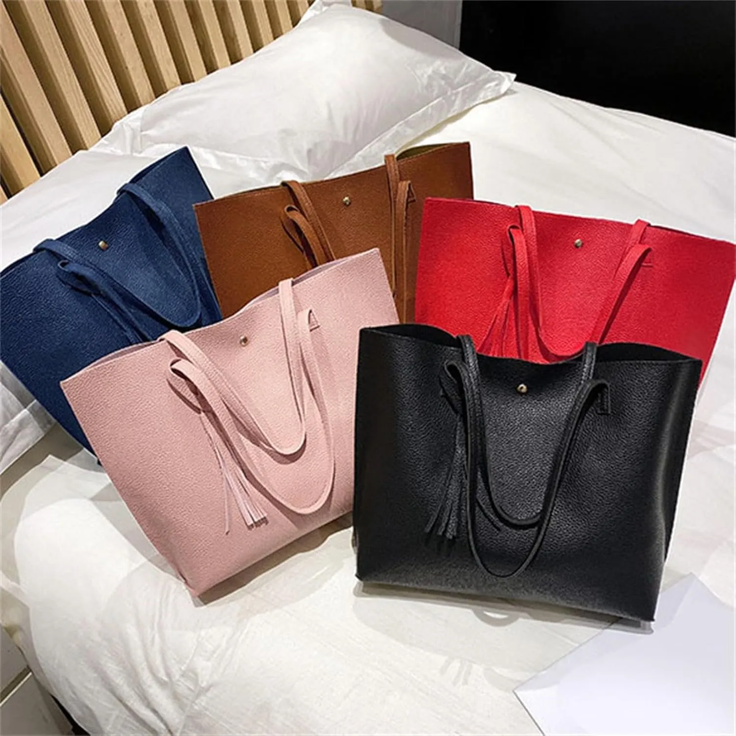 VESNIBA Women'S Soft Faux Leather Tote Shoulder Bag From Big Capacity Tassel Handbag High Capacity Carry on Tote Bags for