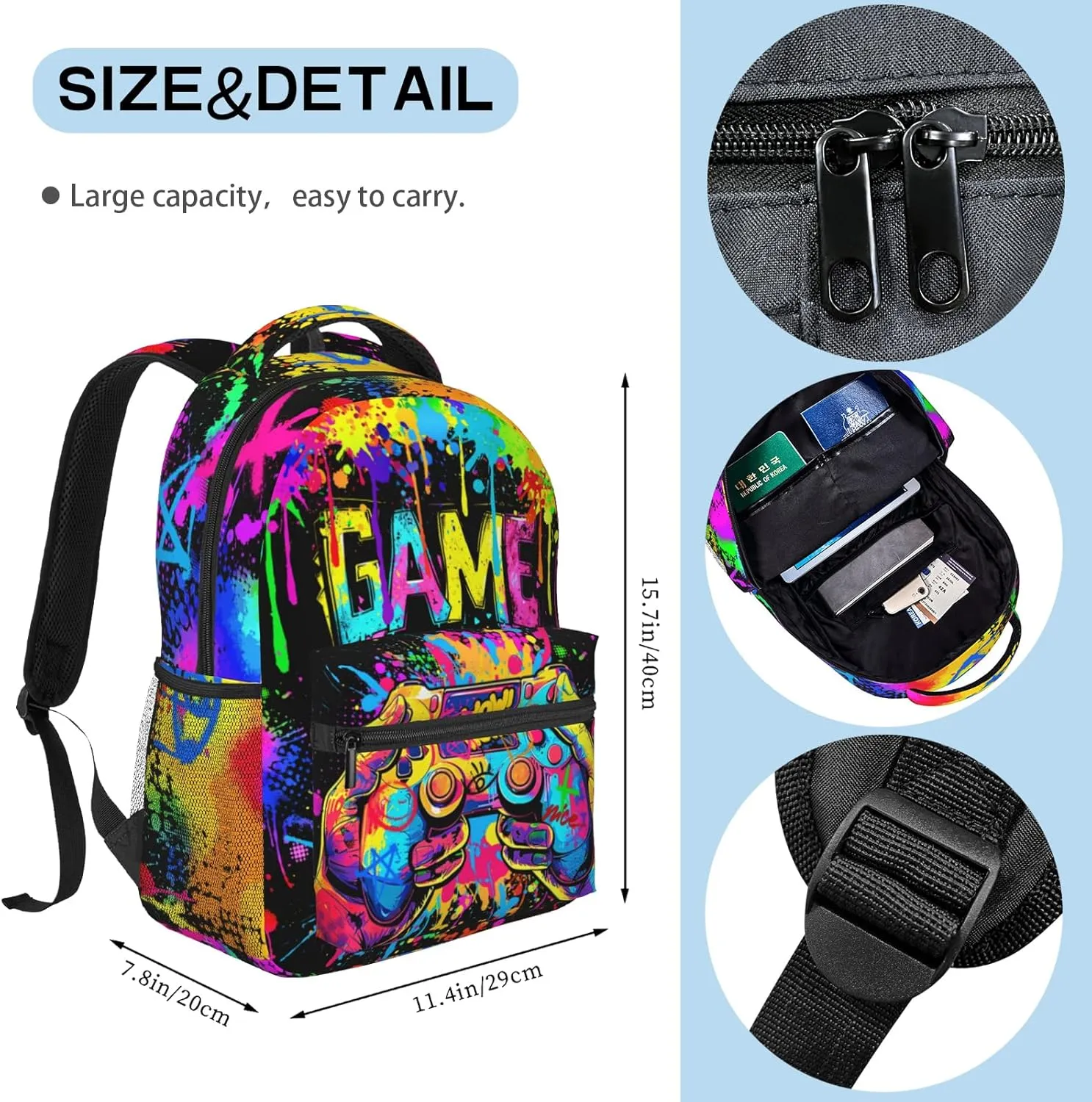 Video Game School Backpack for Boys Graffiti Gaming Backpack For Kids Game Travel Bookbag for Age 6-18 Kids Children Elementary Middle School