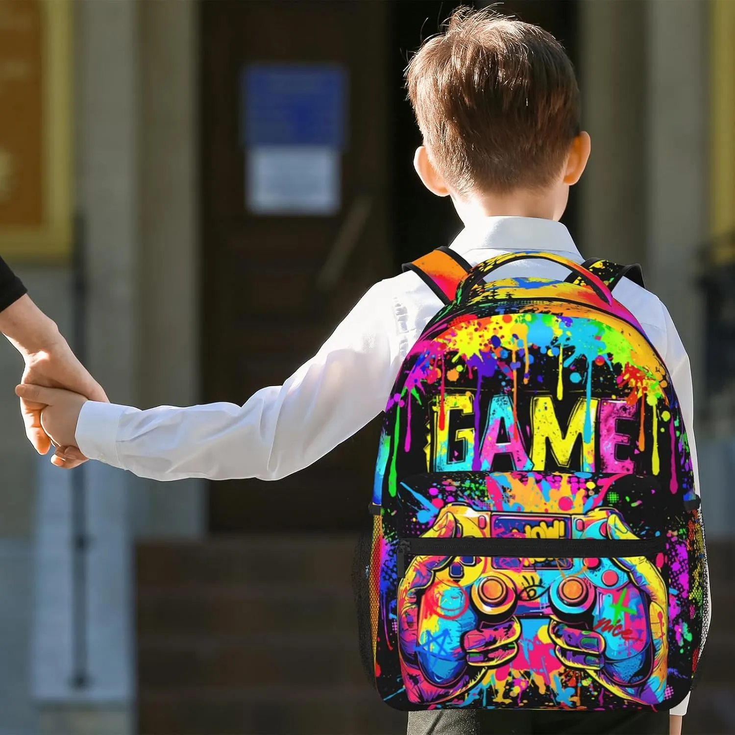 Video Game School Backpack for Boys Graffiti Gaming Backpack For Kids Game Travel Bookbag for Age 6-18 Kids Children Elementary Middle School