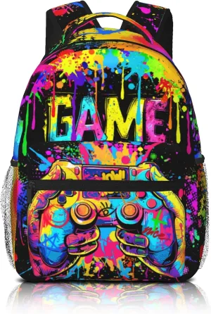 Video Game School Backpack for Boys Graffiti Gaming Backpack For Kids Game Travel Bookbag for Age 6-18 Kids Children Elementary Middle School