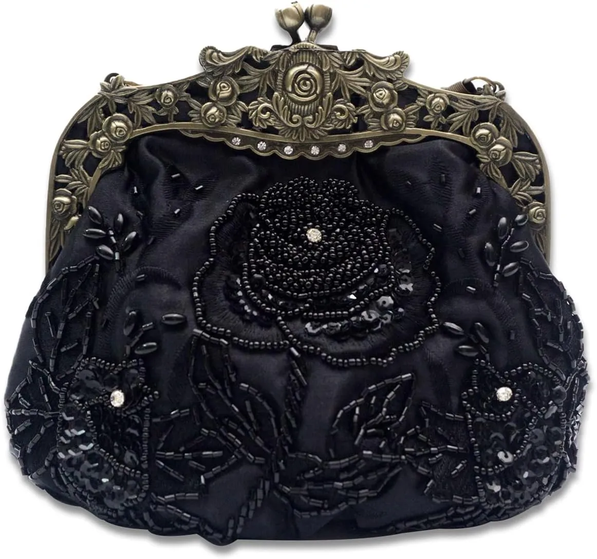 Vintage 1920s Beaded Evening Bag Pearl Clutch Bag for Women Bridal Wedding Purse Sequin Rhinestone Handbag