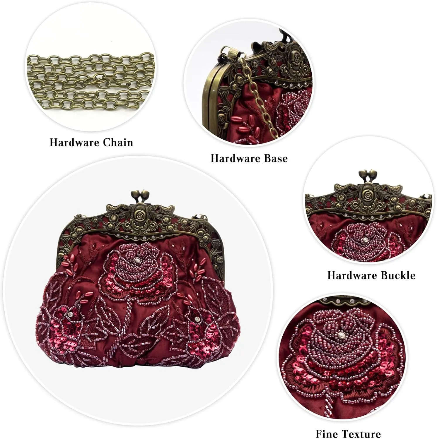 Vintage 1920s Beaded Evening Bag Pearl Clutch Bag for Women Bridal Wedding Purse Sequin Rhinestone Handbag