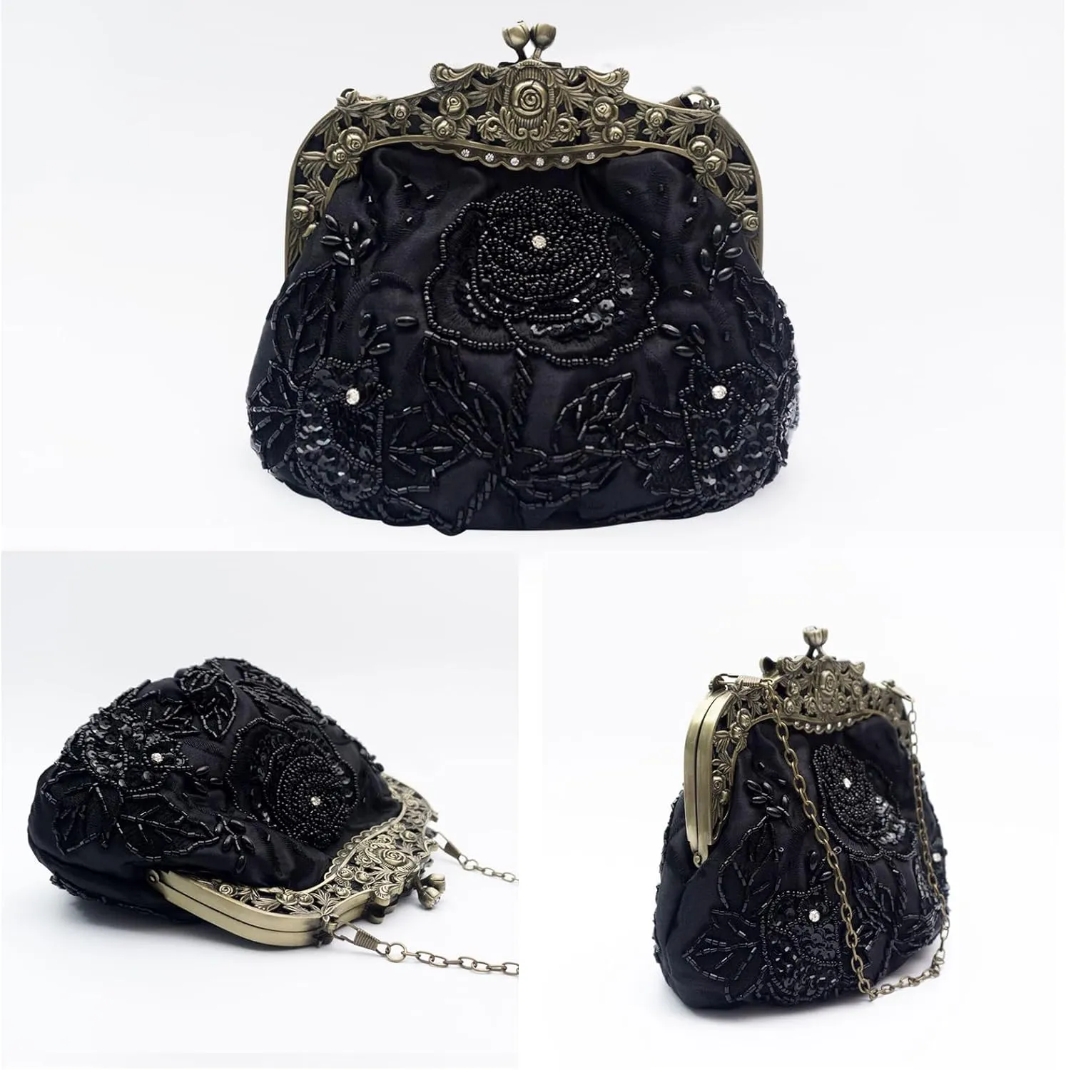 Vintage 1920s Beaded Evening Bag Pearl Clutch Bag for Women Bridal Wedding Purse Sequin Rhinestone Handbag