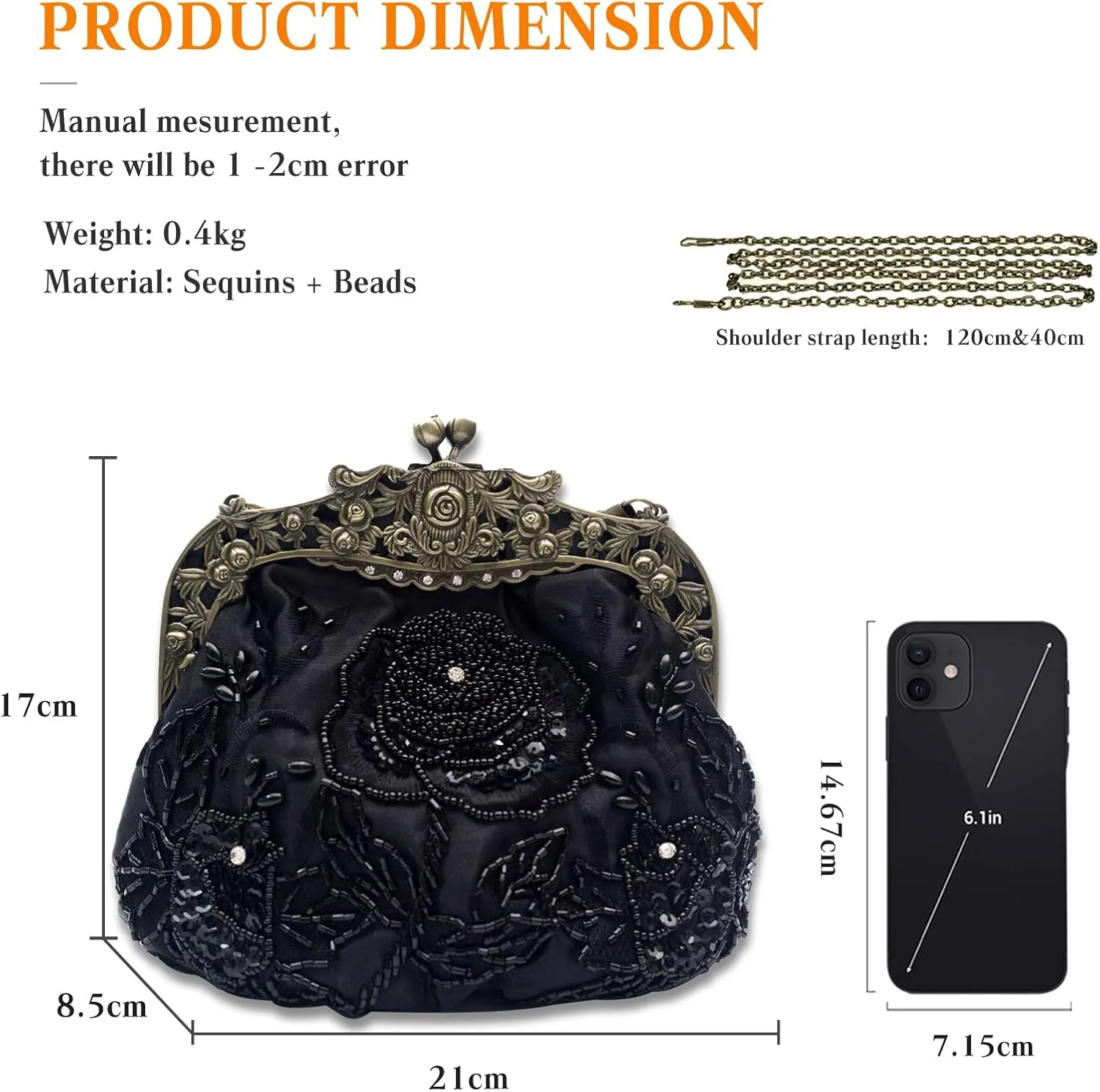 Vintage 1920s Beaded Evening Bag Pearl Clutch Bag for Women Bridal Wedding Purse Sequin Rhinestone Handbag