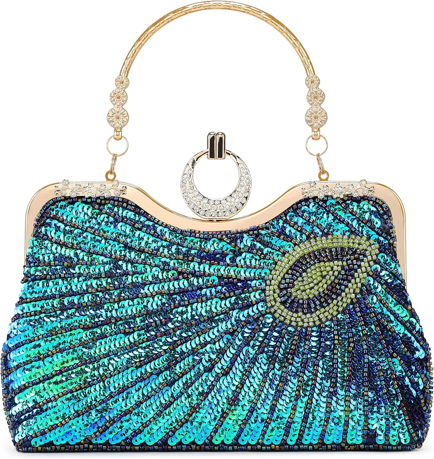 Vintage Beaded Bag Sequin Peacock Evening Clutch Purse for Women Formal Evening Bag Green Blue Wedding Prom Party Handbag