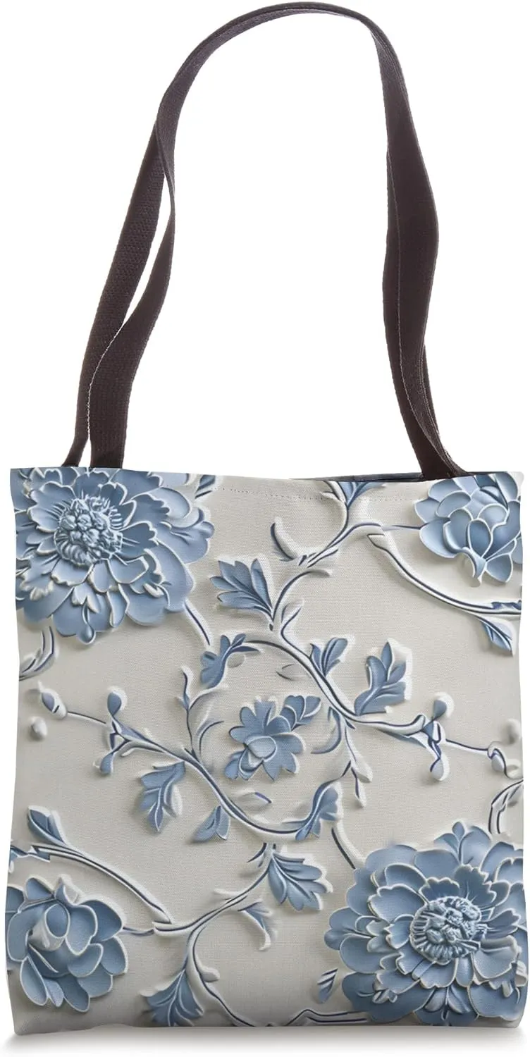 Vintage Chinoiserie Blue Floral Peonies Flowers Oriental Tote Bag