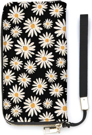 Vintage Little Flowers Women's Leather Long Large Capacity Wallet Clutch Wallet with Hand Strap