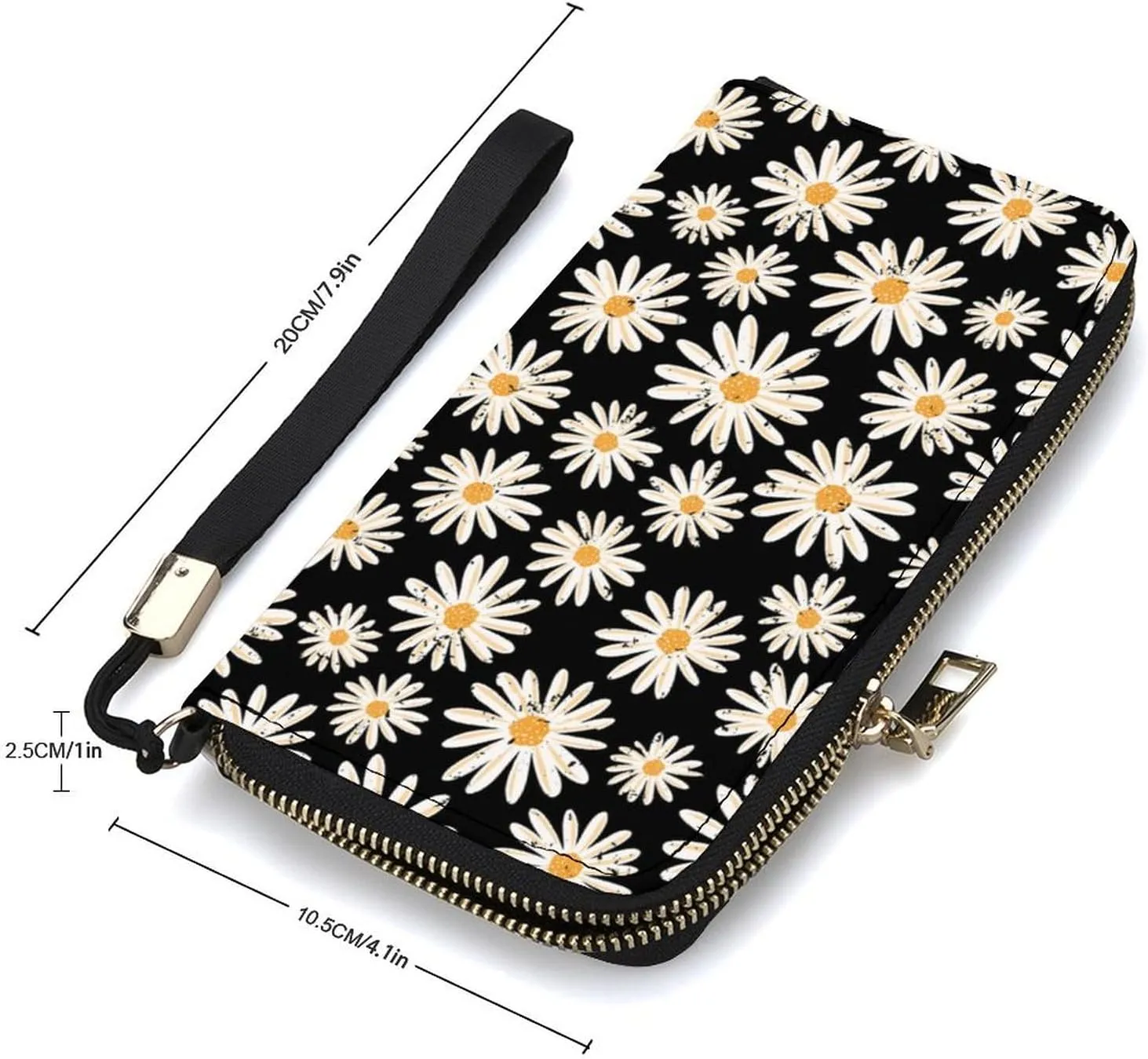 Vintage Little Flowers Women's Leather Long Large Capacity Wallet Clutch Wallet with Hand Strap