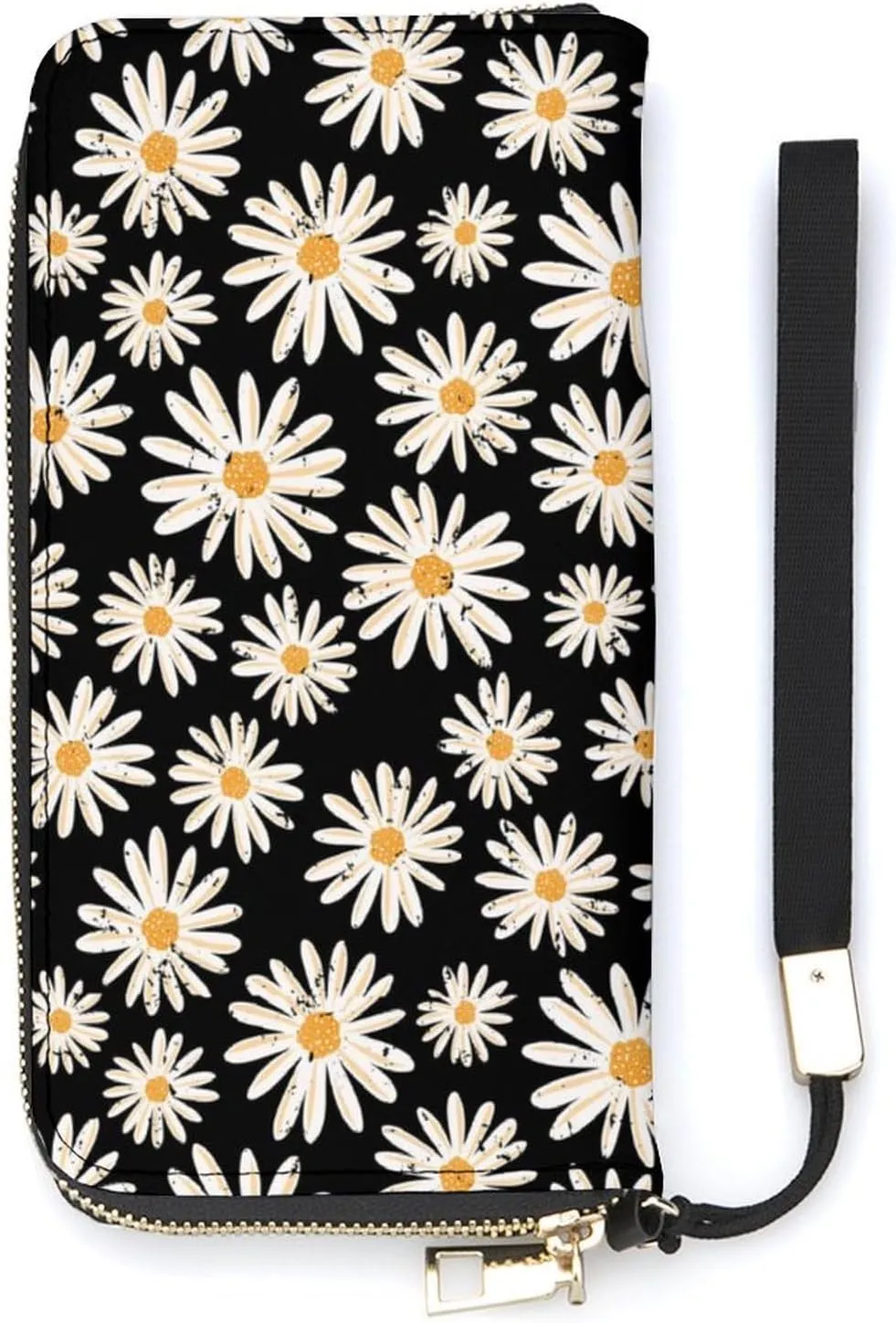 Vintage Little Flowers Women's Leather Long Large Capacity Wallet Clutch Wallet with Hand Strap