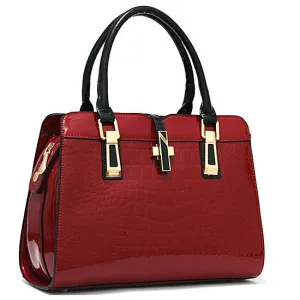 Vintage Luxury Tote Women's Handbag With Embossed logo -Red
