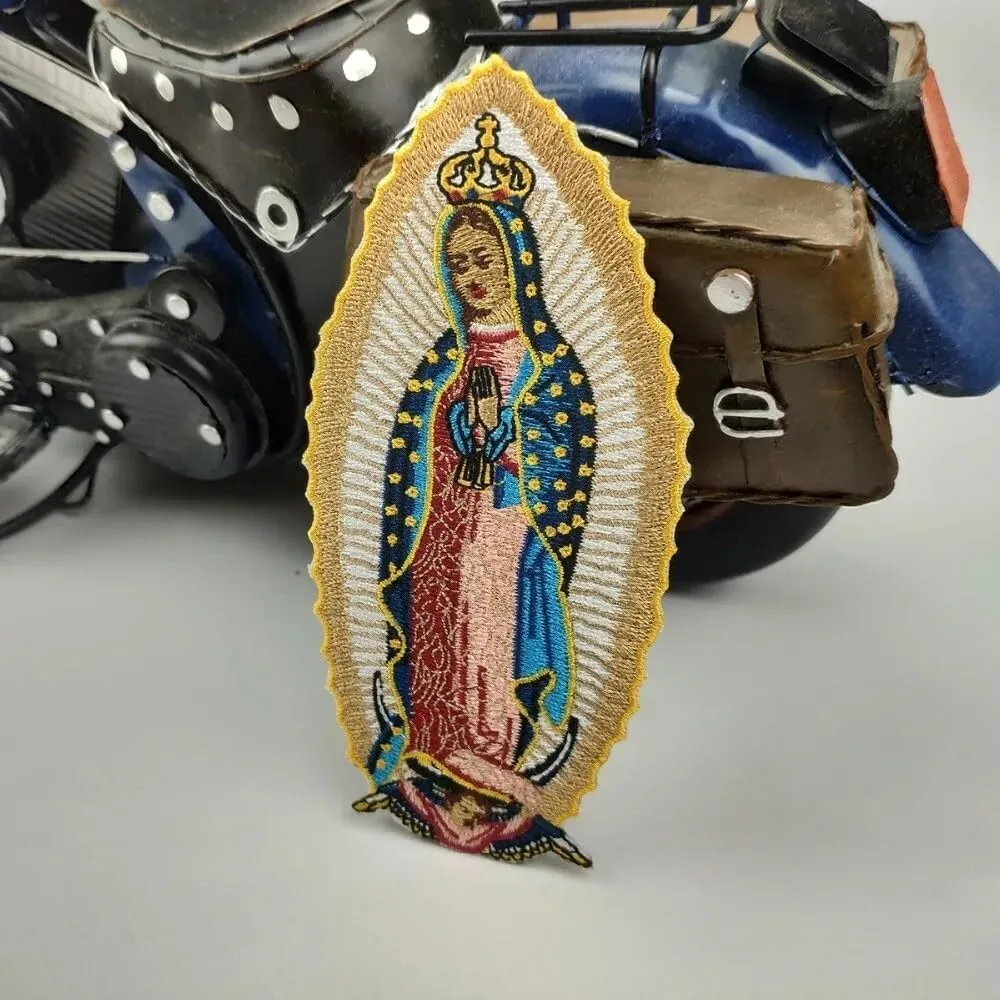 Virgin Mary Embroided Paches, Virgen De Guadalupe Patch, Our Lady of Guadalupe Iron On for Baptismal Garment, Shirts, Bags Harajuku Icon Embriodery Applique Patches. (A)