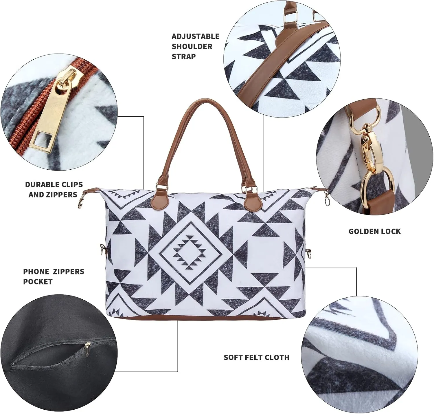 Weekender Bag Duffle Bag For Women Large Travel Tote Bag Overnight Weekend Bags With Shoulder Strap Cow Leopard Atzec…