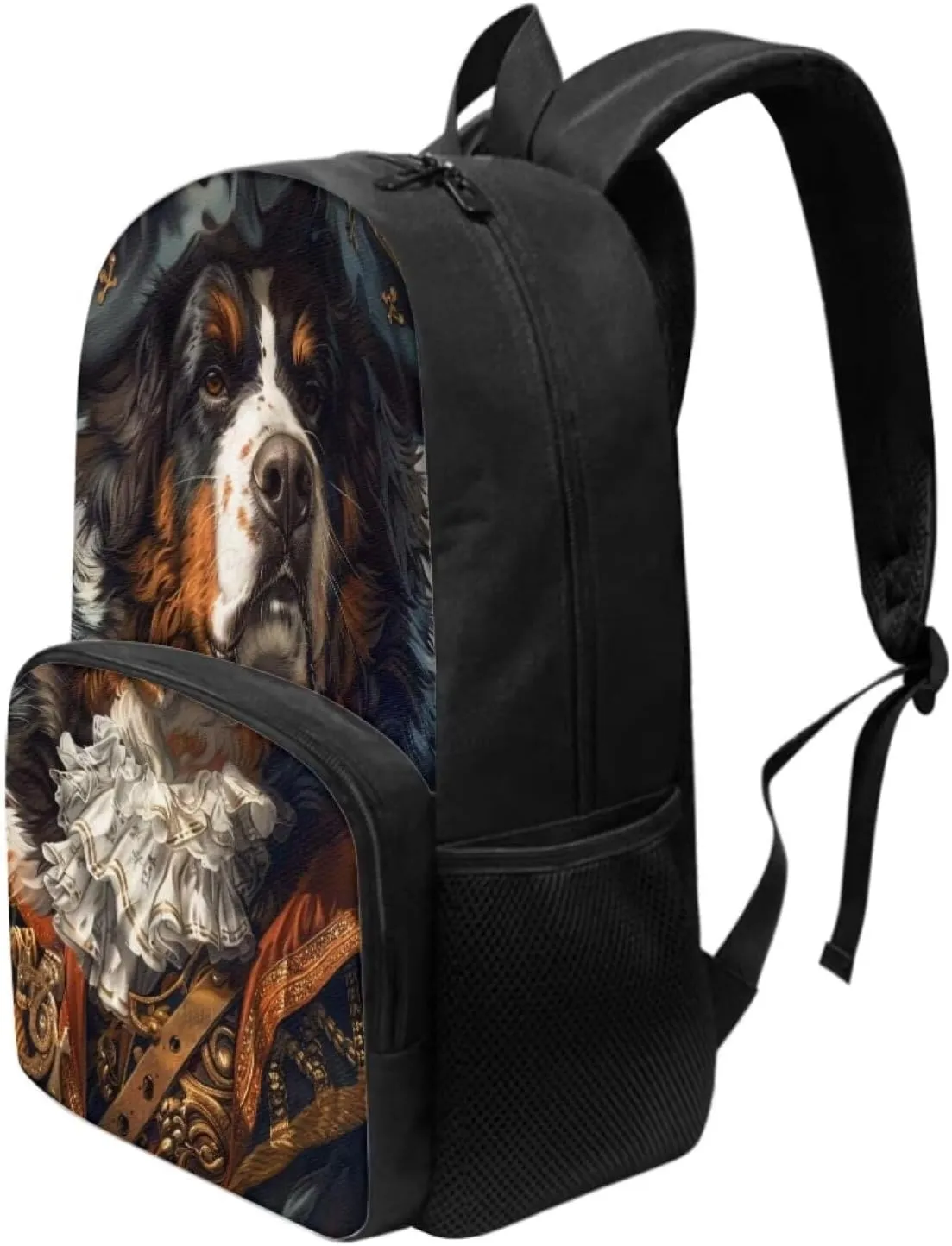 Whimsical Pirate Dog Bernese Mountain Backpack for Boys Girls Lightweight 17 Inch School Bag with Front Pocket Padded Straps Kids Animal Print Bookbag Student Daypack for School Travel