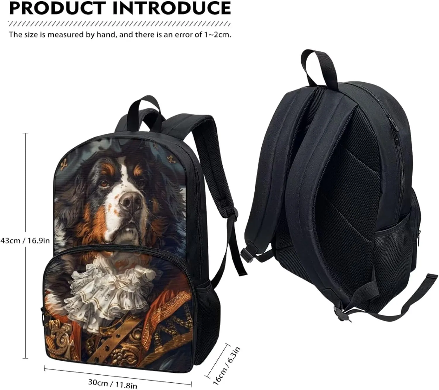 Whimsical Pirate Dog Bernese Mountain Backpack for Boys Girls Lightweight 17 Inch School Bag with Front Pocket Padded Straps Kids Animal Print Bookbag Student Daypack for School Travel