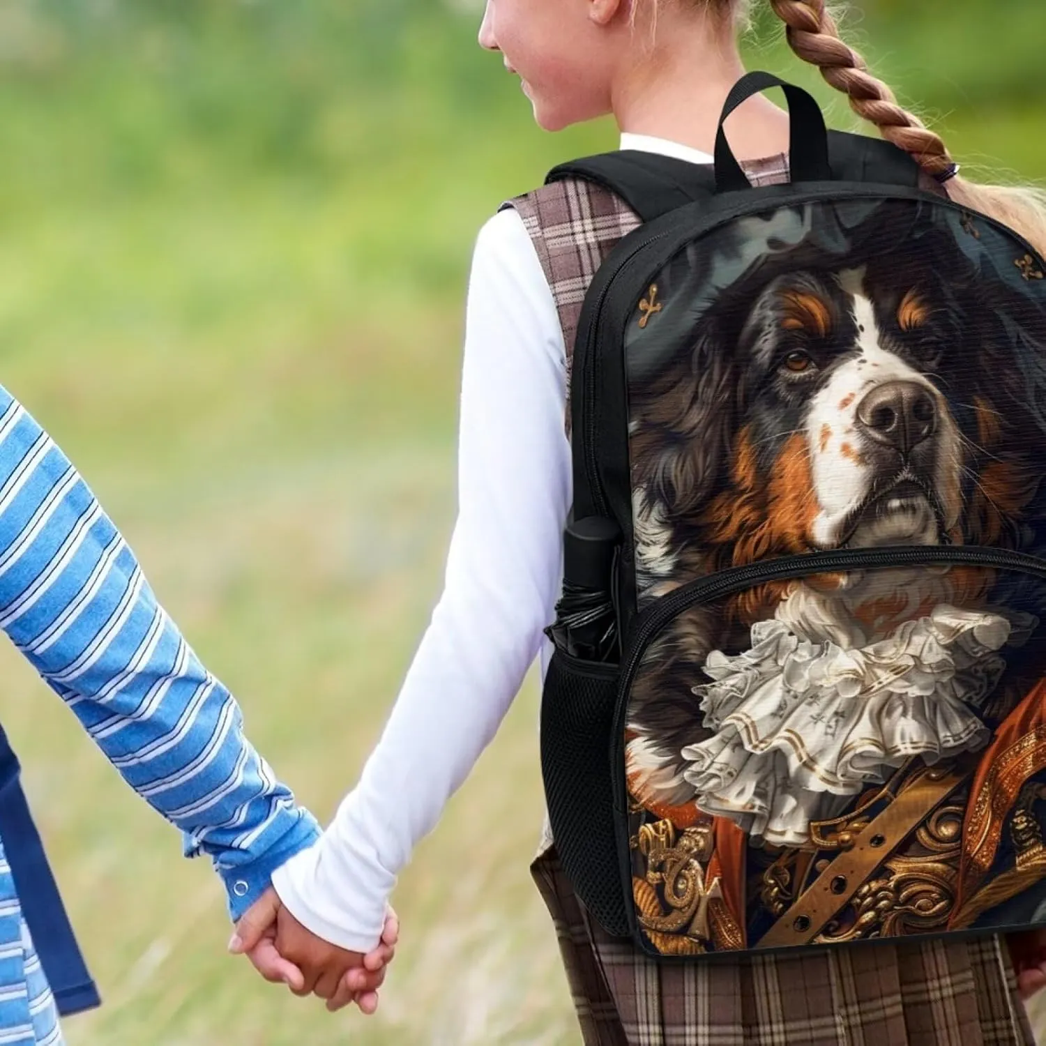Whimsical Pirate Dog Bernese Mountain Backpack for Boys Girls Lightweight 17 Inch School Bag with Front Pocket Padded Straps Kids Animal Print Bookbag Student Daypack for School Travel