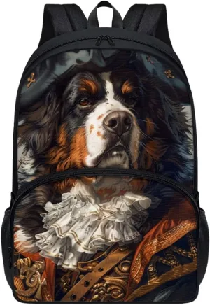 Whimsical Pirate Dog Bernese Mountain Backpack for Boys Girls Lightweight 17 Inch School Bag with Front Pocket Padded Straps Kids Animal Print Bookbag Student Daypack for School Travel