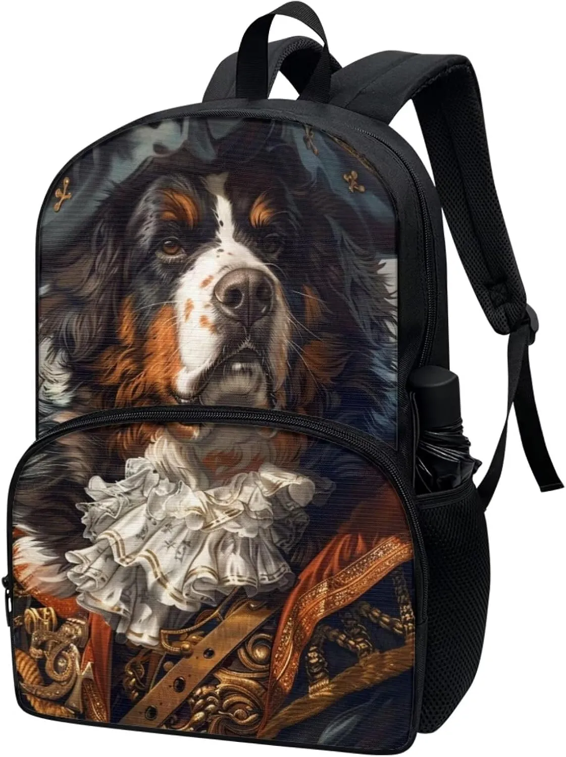 Whimsical Pirate Dog Bernese Mountain Backpack for Boys Girls Lightweight 17 Inch School Bag with Front Pocket Padded Straps Kids Animal Print Bookbag Student Daypack for School Travel
