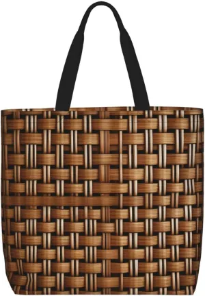Wicker Woven Grid print Women Tote Bags with Inner Bag Handbags with Pattern for Shopping Office