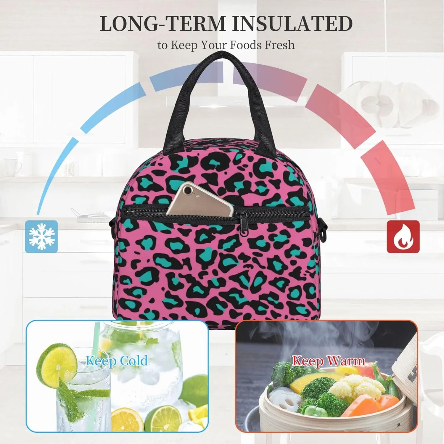 Windmill Print,Insulated Reusable Lunch Bag Adult Large Lunch Box for Women and Men,Farmhouse Hand Drawn Countryside,Adjustable Shoulder Strap,Front Zipper Pocket,Brown And White