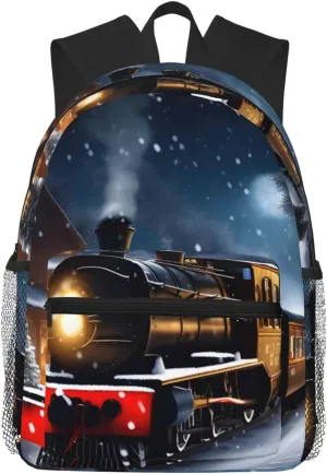 Winter Christmas Snow Night Railway Train print Lightweight and comfortable backpack Casual Laptop Backpack for Travel Hiking