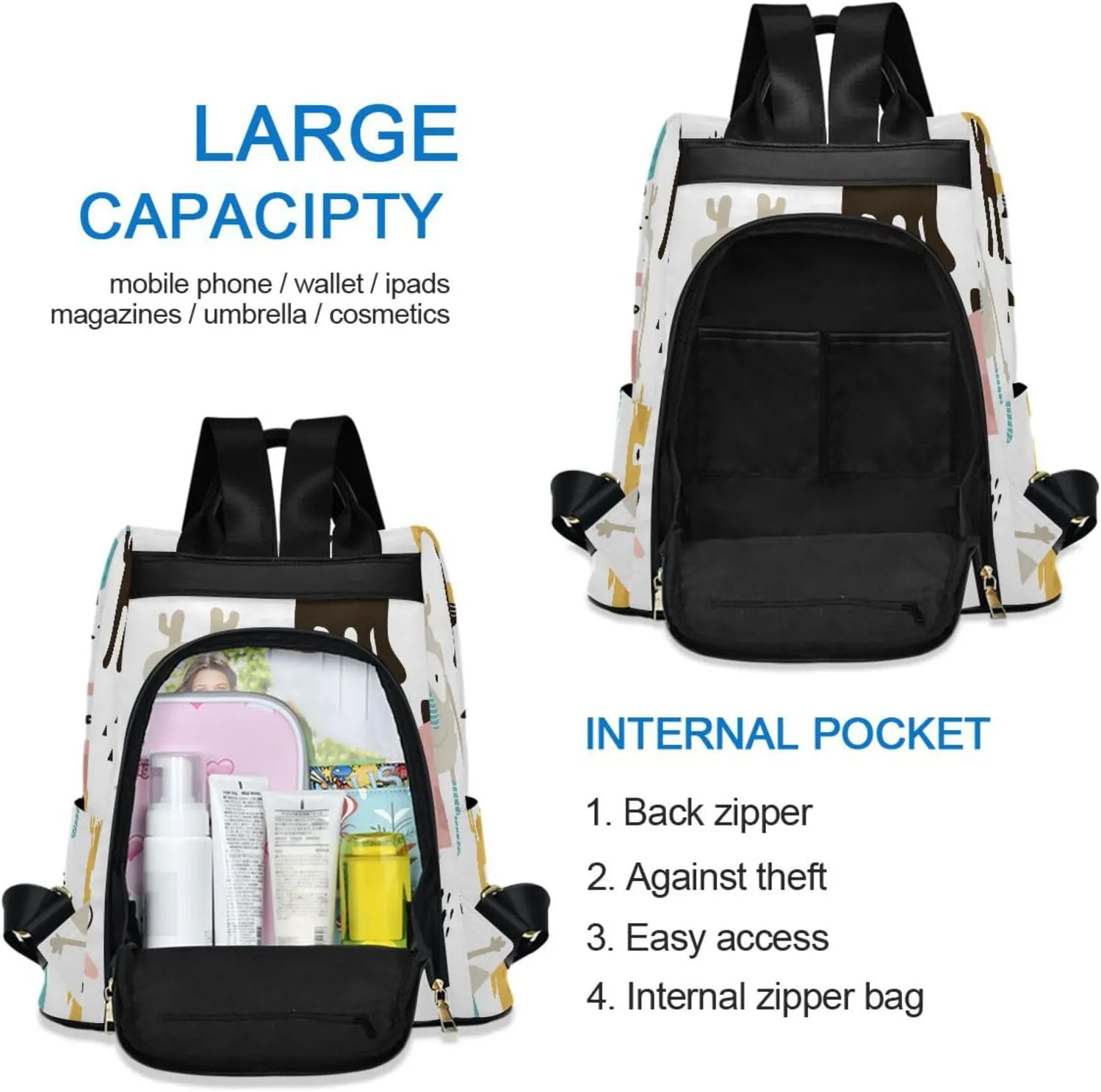 Women Backpack Daypack Casual Shoulder Bag Vintage Anti-theft Travel Backpack Pattern 11