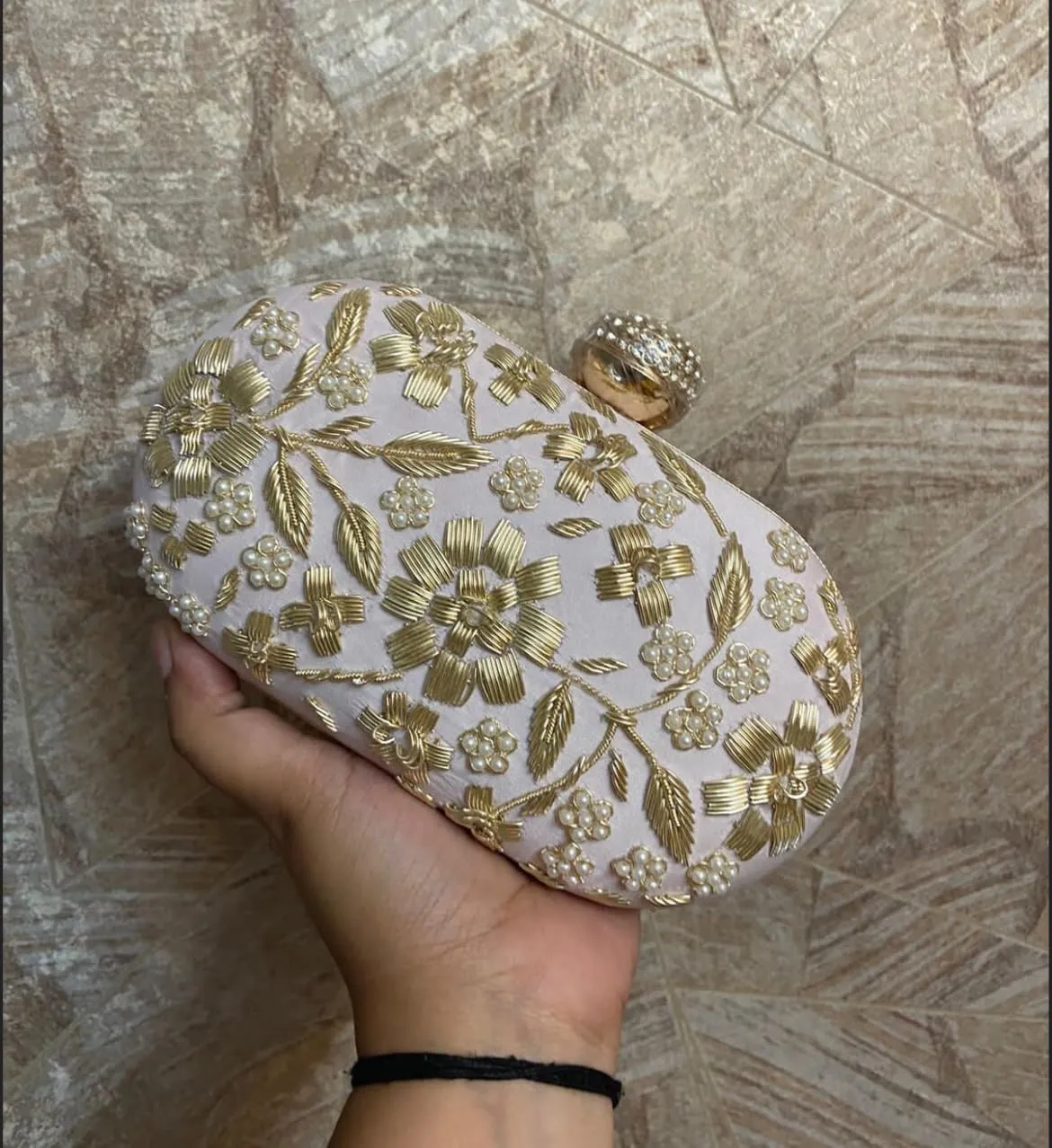 Women Beaded Zari work Embroidery Clutch Evening Bag Wedding Purse Bridal Prom Handbag Luxury Cocktail Party Bag with Chain (Black)