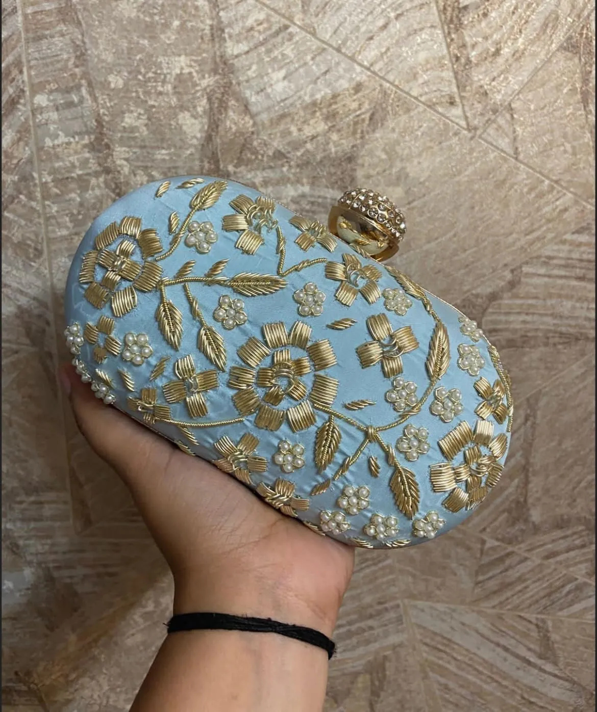 Women Beaded Zari work Embroidery Clutch Evening Bag Wedding Purse Bridal Prom Handbag Luxury Cocktail Party Bag with Chain (Black)
