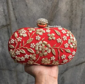 Women Beaded Zari work Embroidery Clutch Evening Bag Wedding Purse Bridal Prom Handbag Luxury Cocktail Party Bag with Chain (Black)